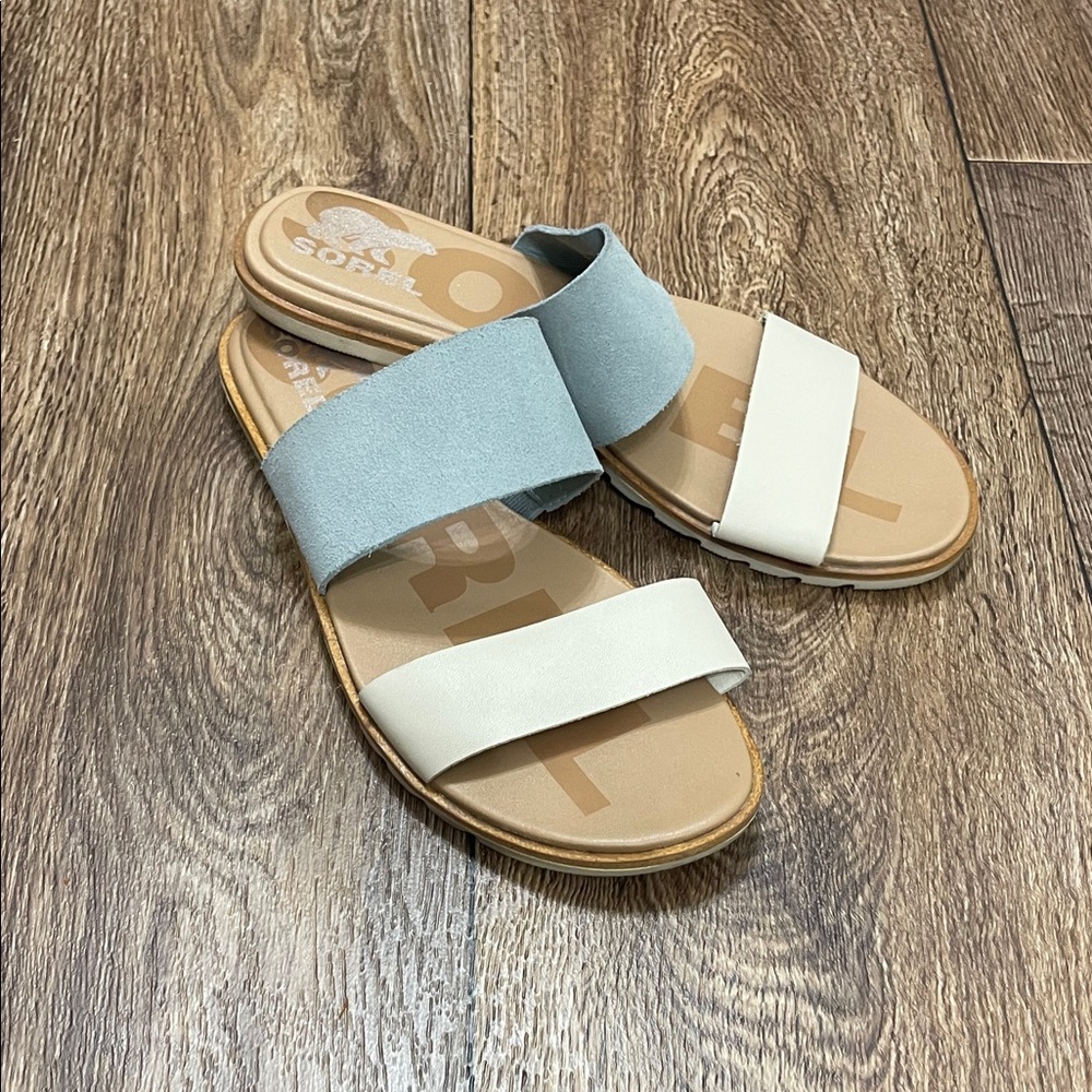 Stylish Women's Sandals in Blue and Cream 8.5